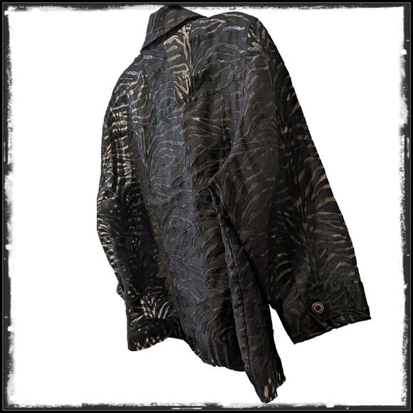 Clara S Black Sheer Mesh Textured Zip Up Shirt Jacket Zebra AOP Women's XL - Picture 5 of 9